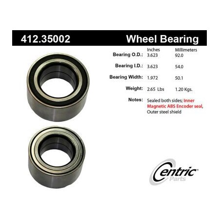 Centric Premium Double Row Wheel Bearing, Parts 412.35002